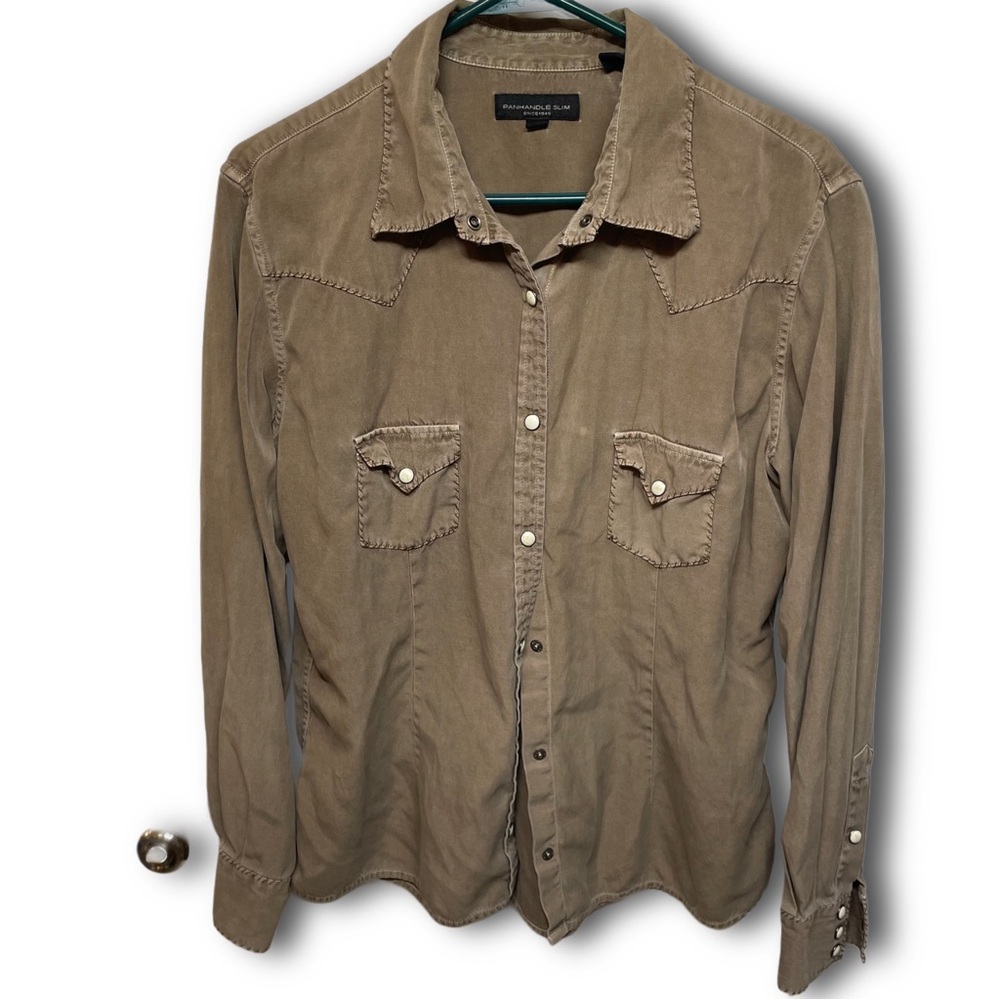 Panhandle‎ Slim Tan Western wear shirt L silk/cotton blend